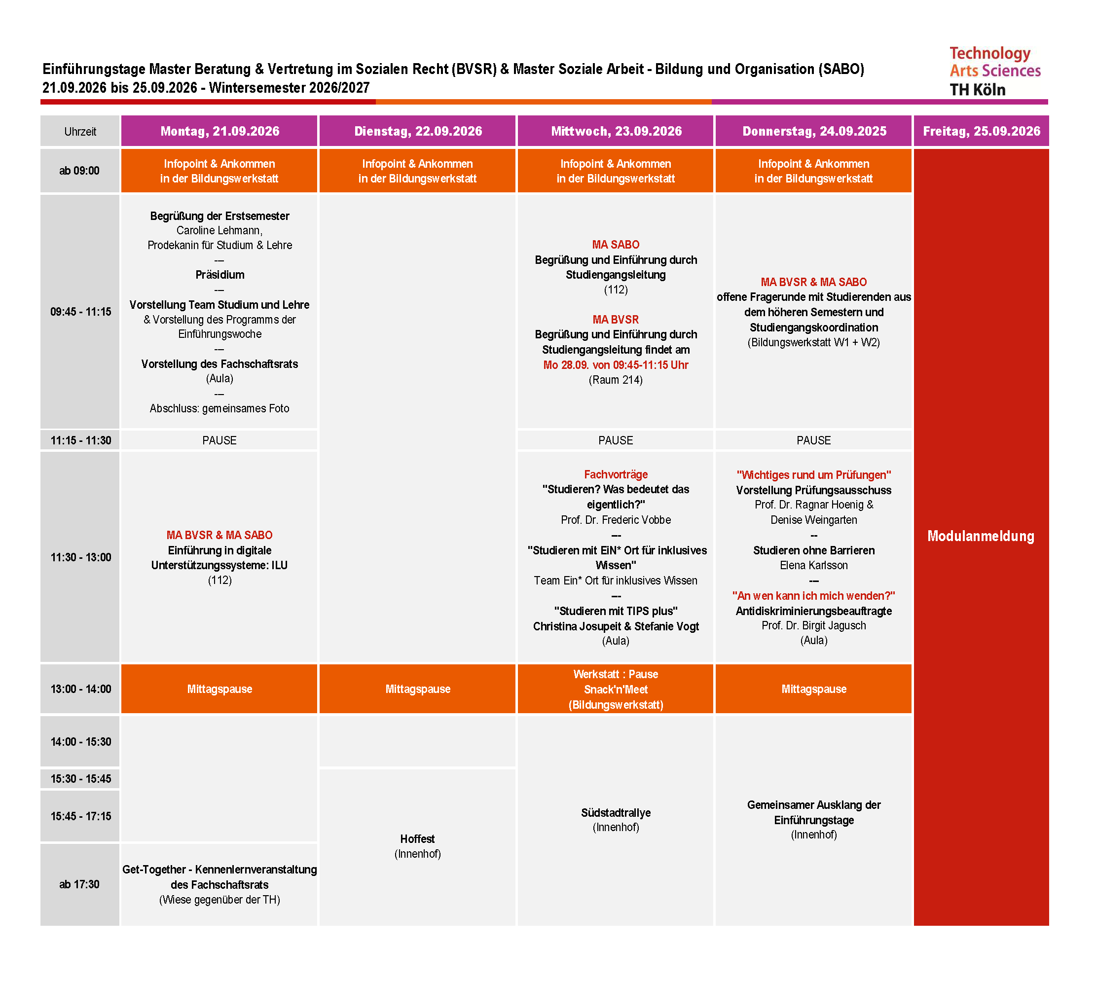 Bild der tabellarischen Darstellung der Einführungstage für Masterstudiengänge an der F01,
Alternativ steht auch ein PDF zum Download bereit
