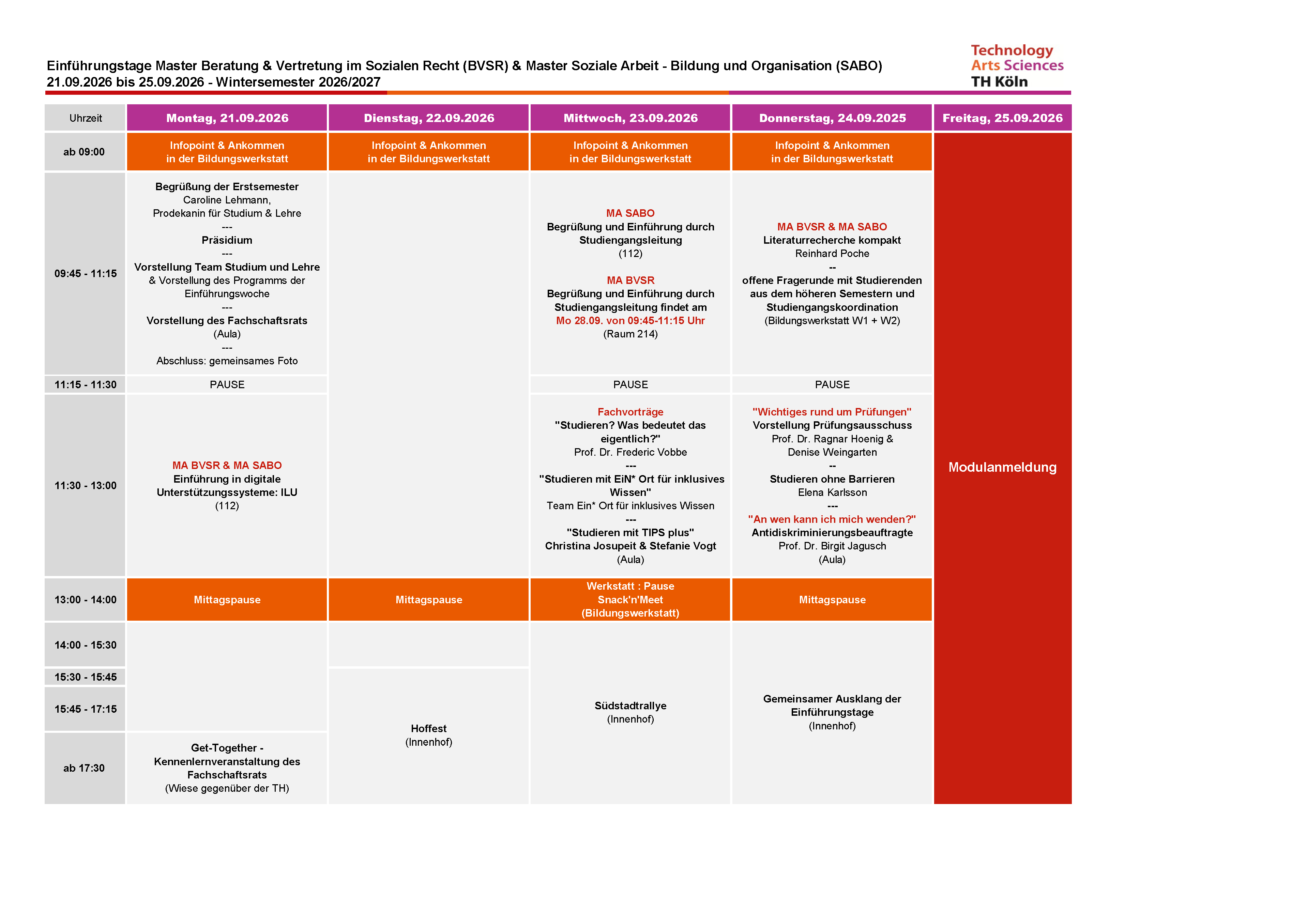 Ausführliche Terminübersicht der Einführungstage für die masterstudiengänge BVSR und SABO als png Bild.
Es ist eibenfalls ein PDF zum Download verfügbar.