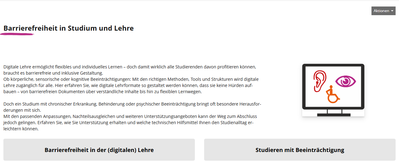 Screenshot Startseite Barrierefreiheit in Studium und Lehre