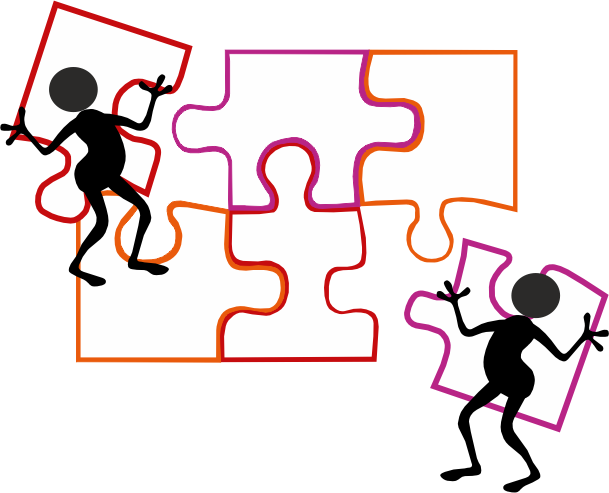 Zwei Mänchen erstellen gemeinsam ein Puzzel Puzzel