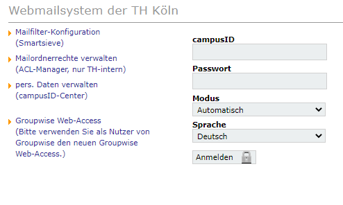 Screen-Shot: Loginseite Webmailsystem